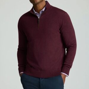 UNTUCKit Belguardo Birdseye Mens Large Extra Fine Merino Wool 1/4 Zip Sweater